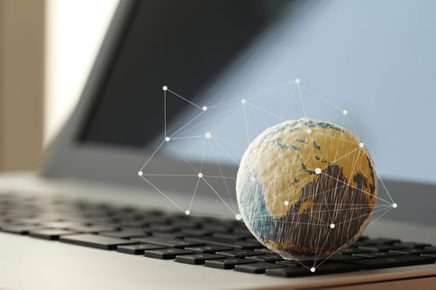 hand drawn texture globe with social media diagram on laptop computer as internet concept-1